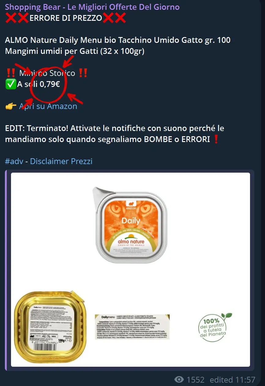 Errore di prezzo segnalato nel canale telegram