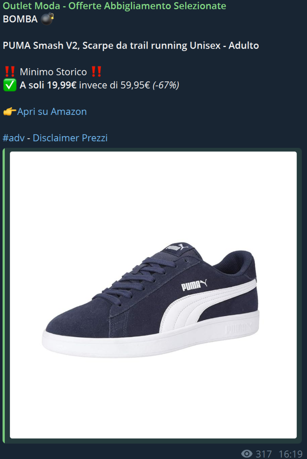 offerte moda scarpe puma canale telegram